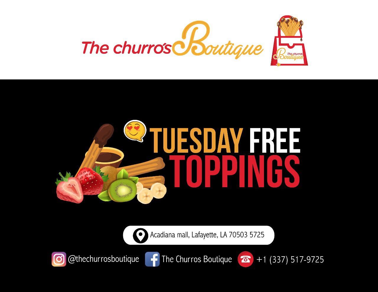 Free Toppings Tuesday at The Churro's Boutique, Acadiana Mall, Lafayette LA